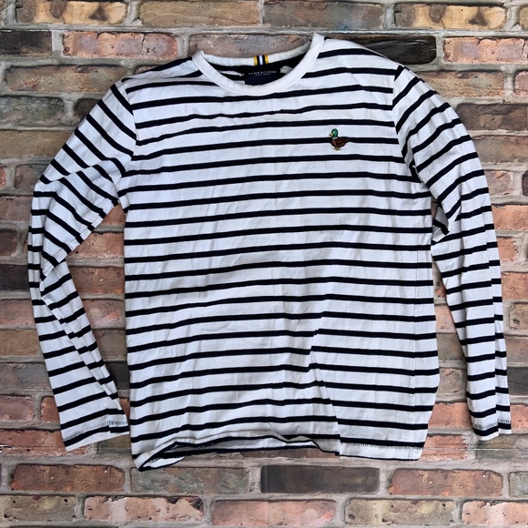Men’s Denim & Flower Ricky Singh Long Sleeve Striped Duck Embroidery Shirt - Picture 1 of 11